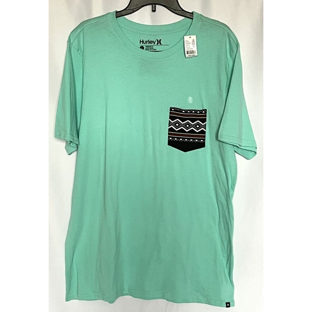 Hurley Mens Large T-Shirt Turquoise Tribal Print Pocket NWT‎